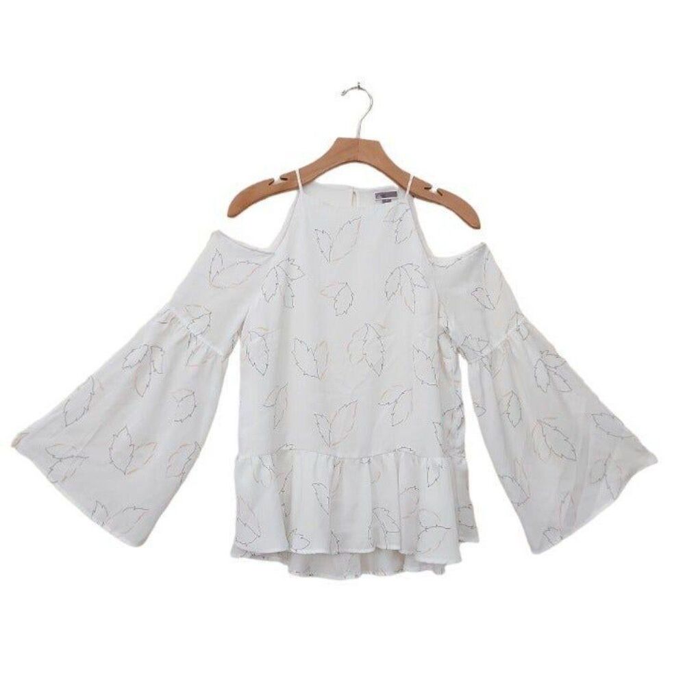Chelsea28 Top Womens Small White Bohemian Cold Shoulder Flared Split Sleeve